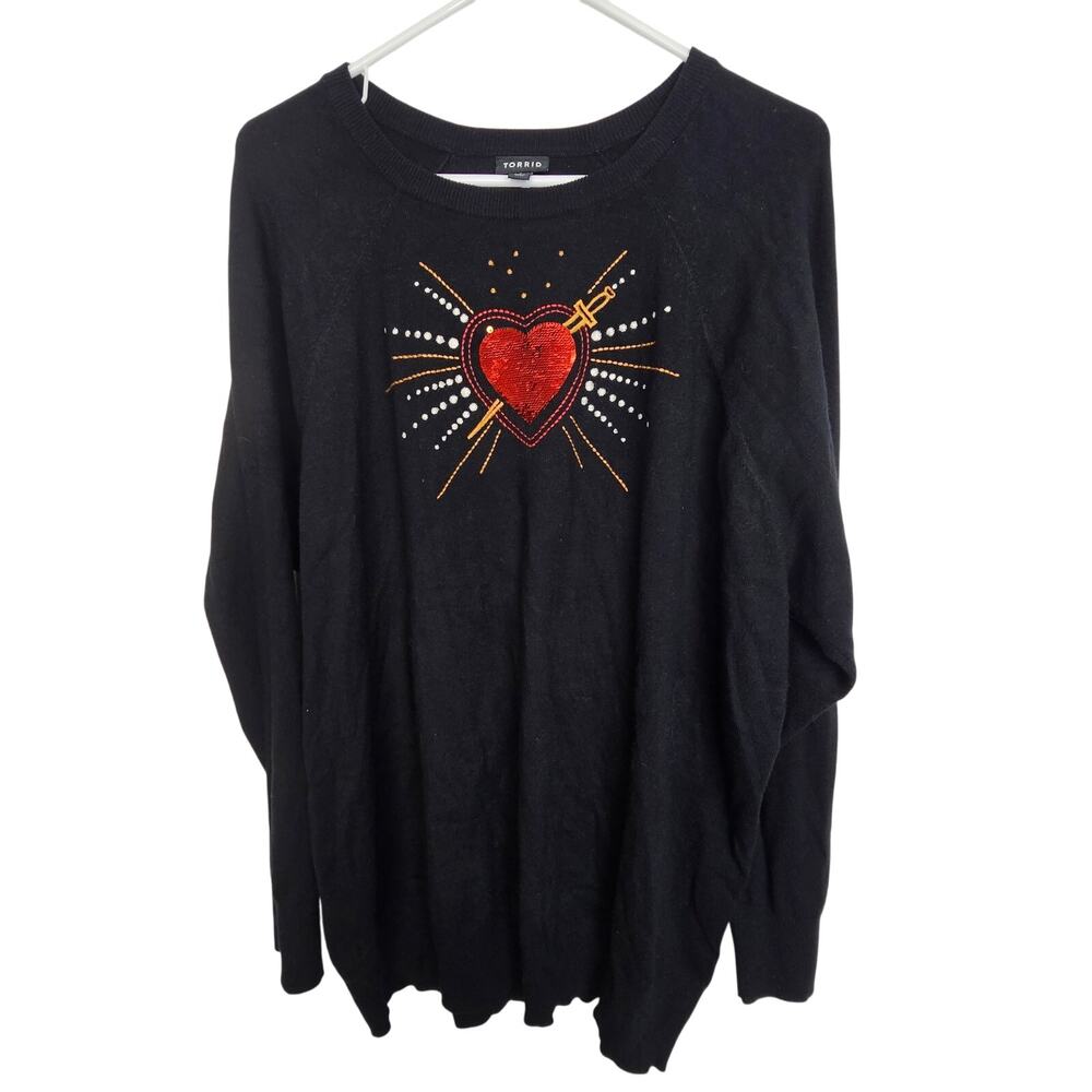 Torrid Sequin Heart Pullover Knit Sweater Plus Size 2X Whimsigoth Dark Romantic